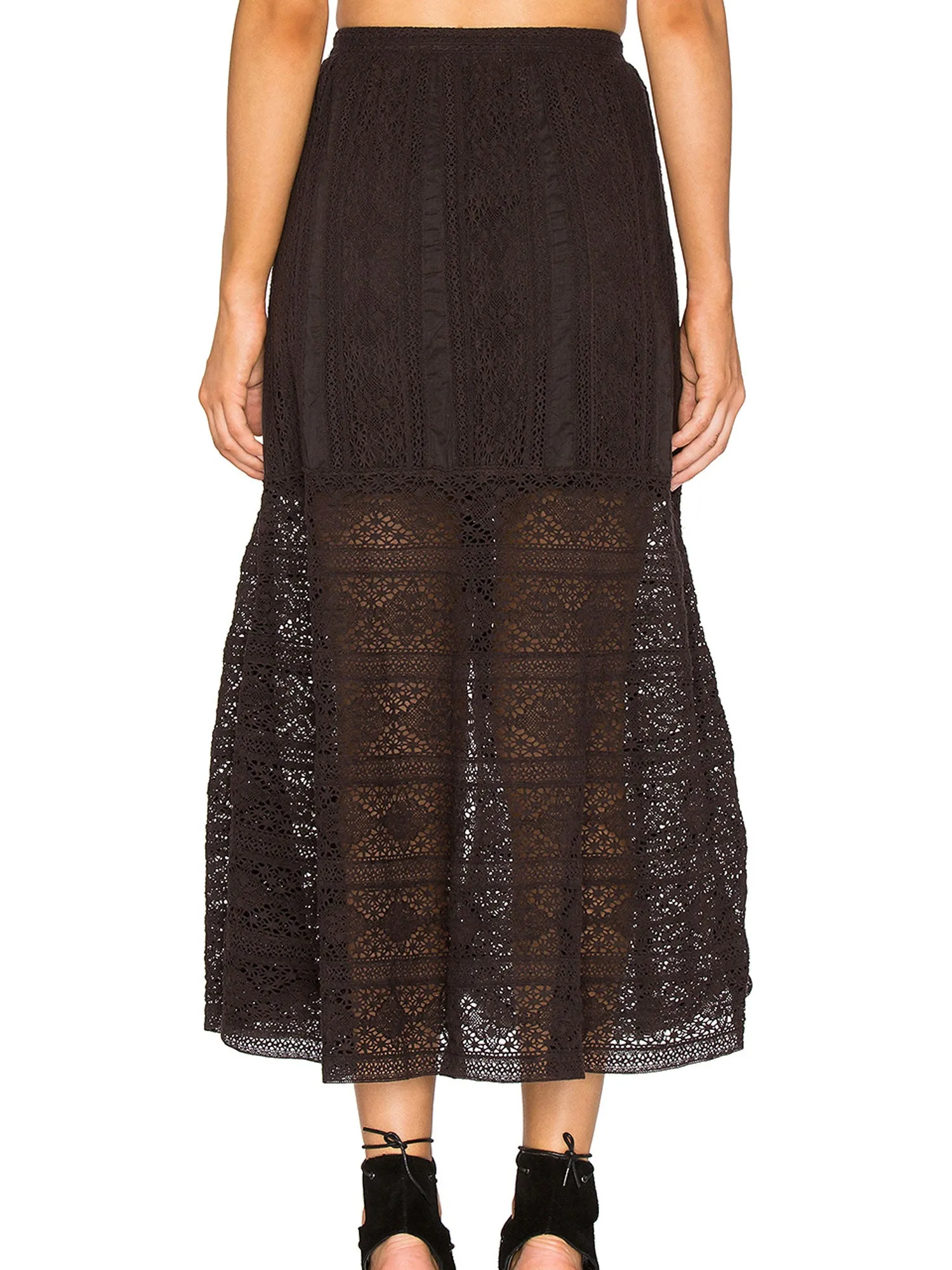 LOVESHACKFANCY Women's Washed Black Bali Midi Skirt $275 NWT