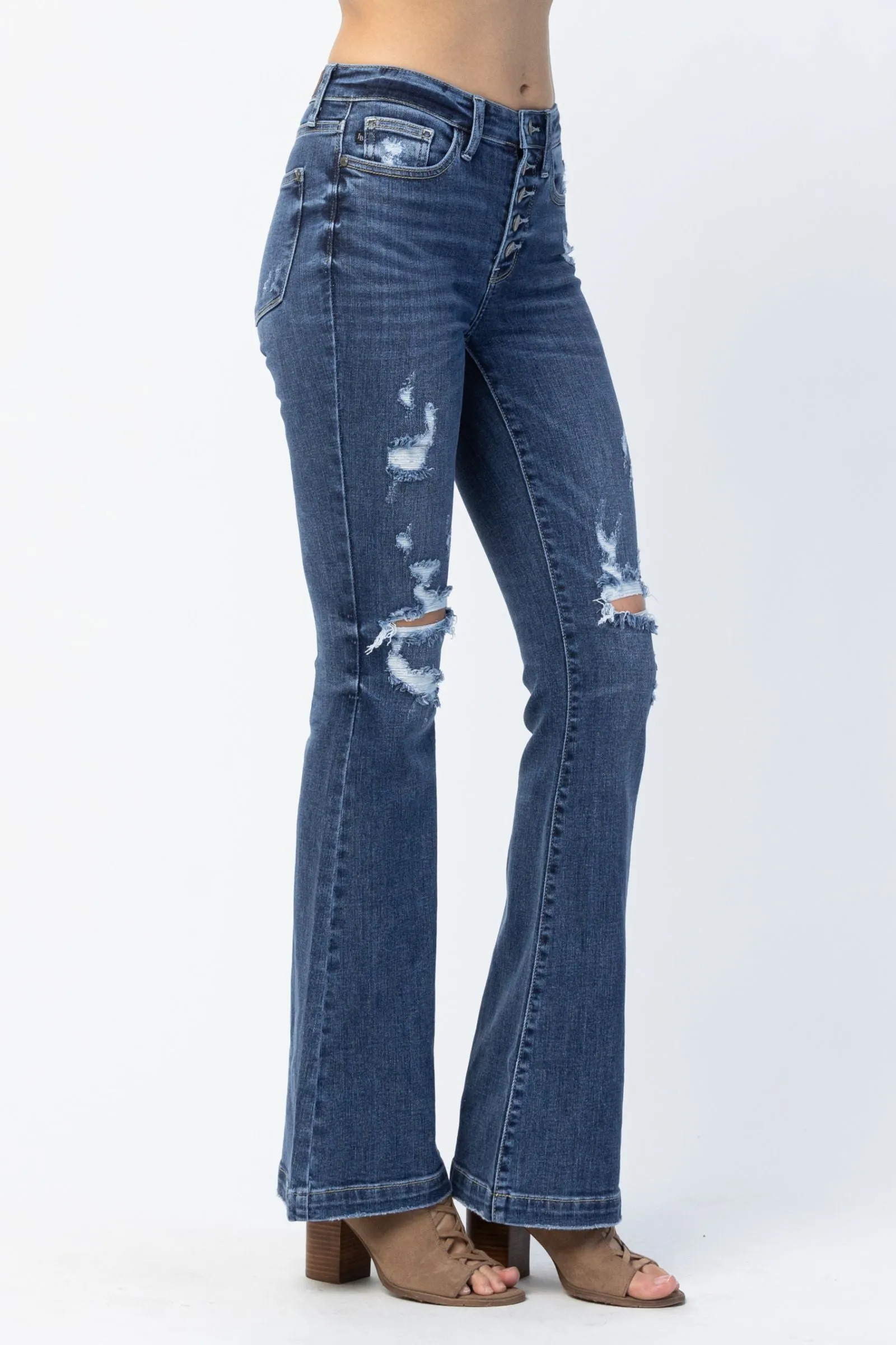 Lucy Judy Blue 5 Button Distressed Bootcut
