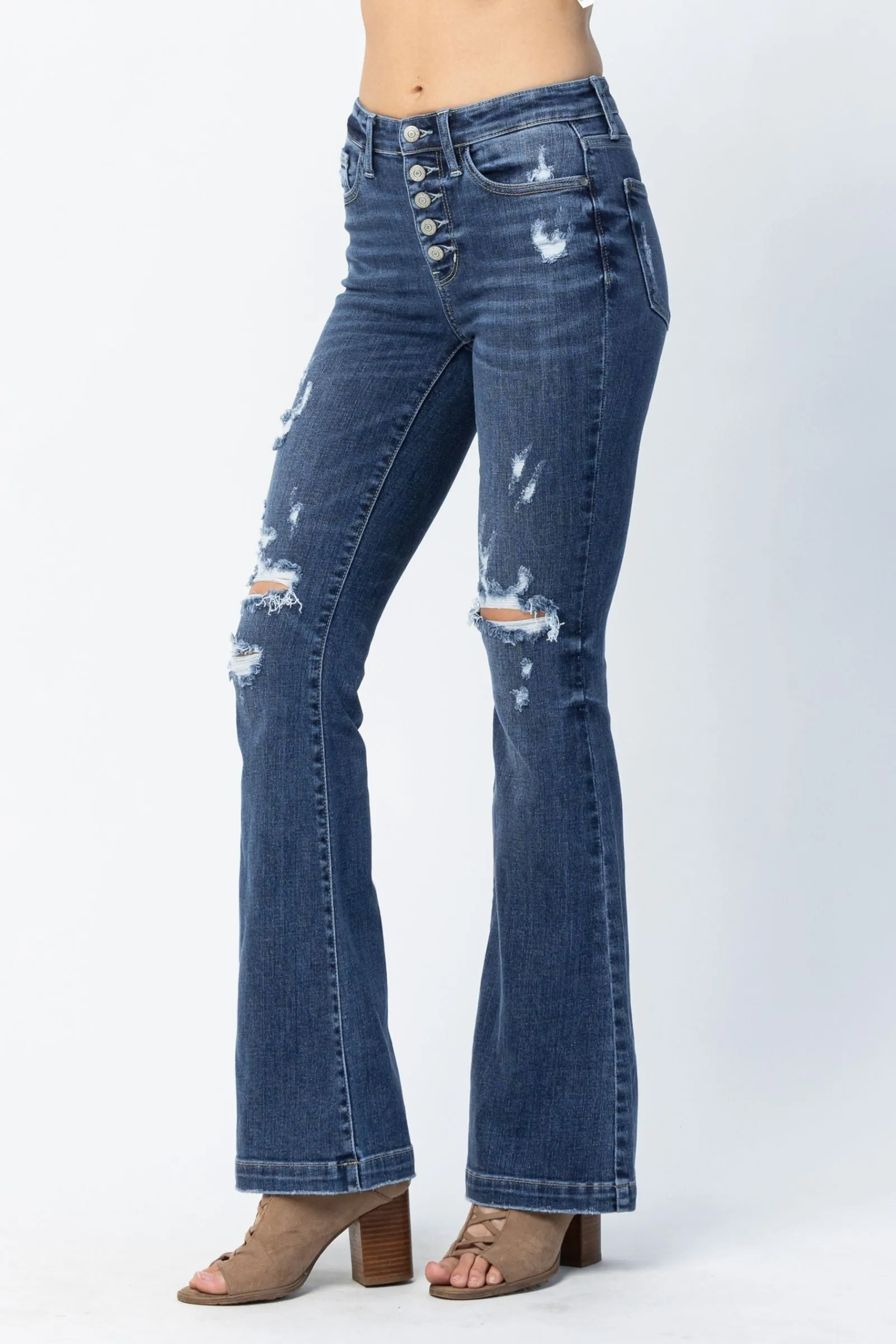 Lucy Judy Blue 5 Button Distressed Bootcut
