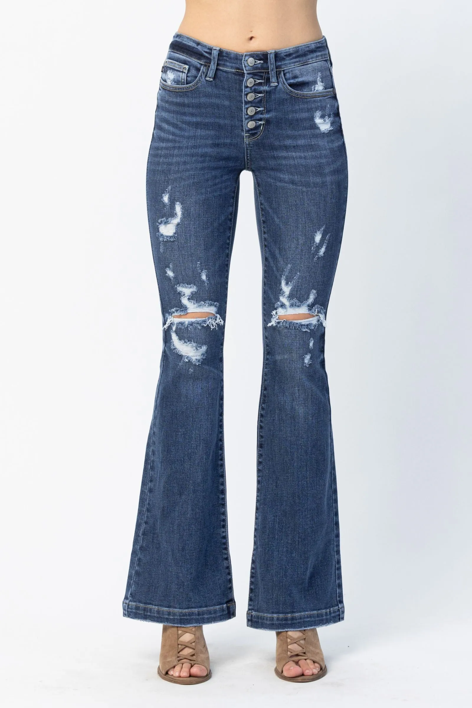 Lucy Judy Blue 5 Button Distressed Bootcut