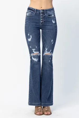 Lucy Judy Blue 5 Button Distressed Bootcut