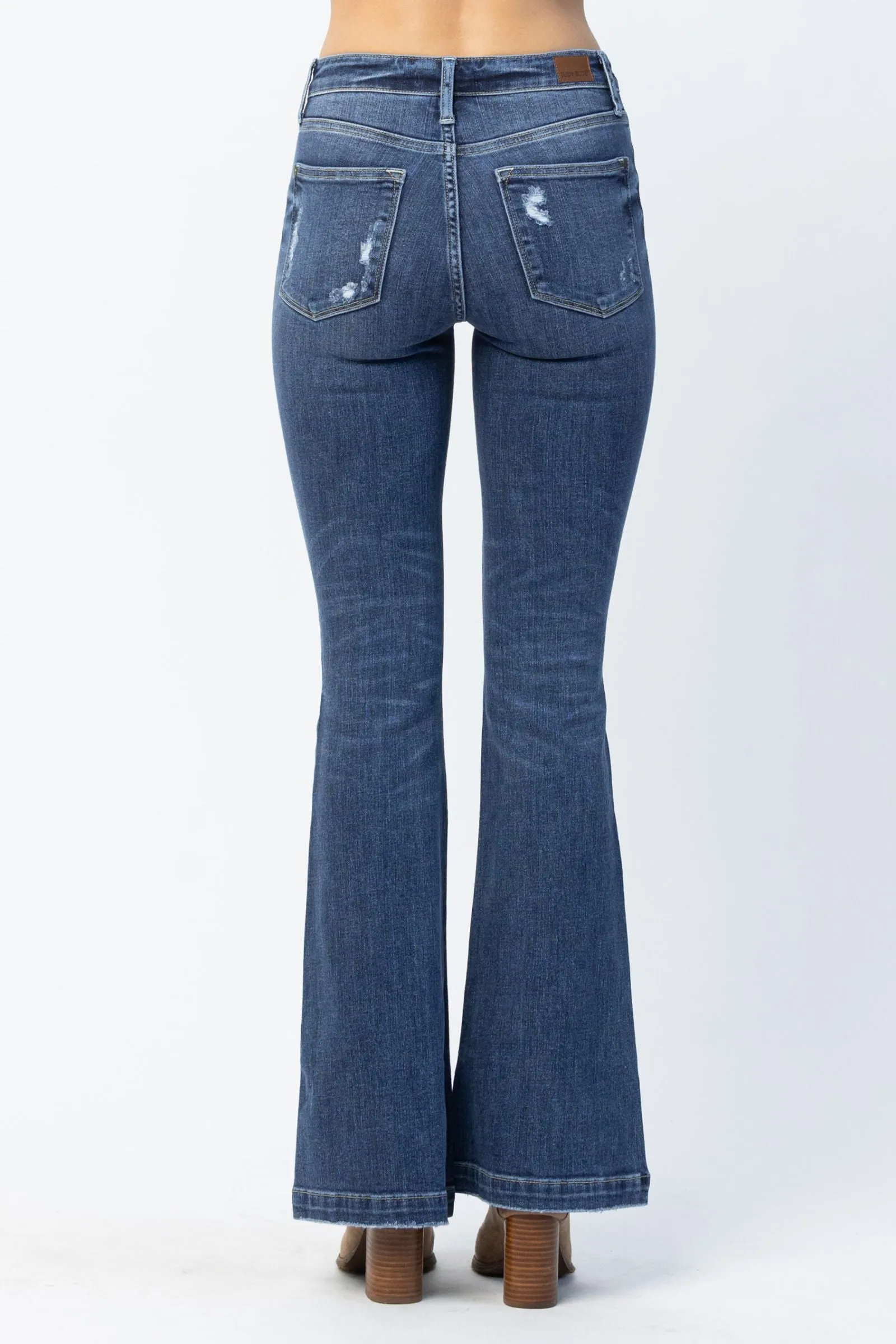 Lucy Judy Blue 5 Button Distressed Bootcut