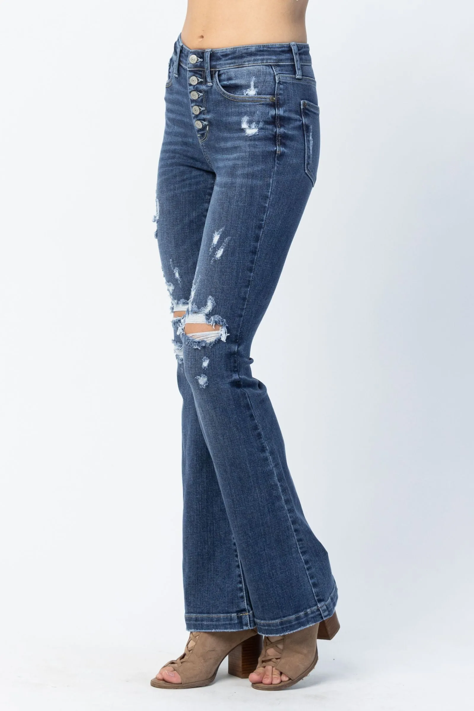 Lucy Judy Blue 5 Button Distressed Bootcut