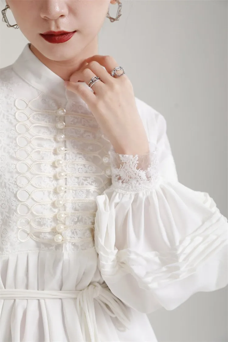 Luxury White Embroidery Fall Women Mini Dresses