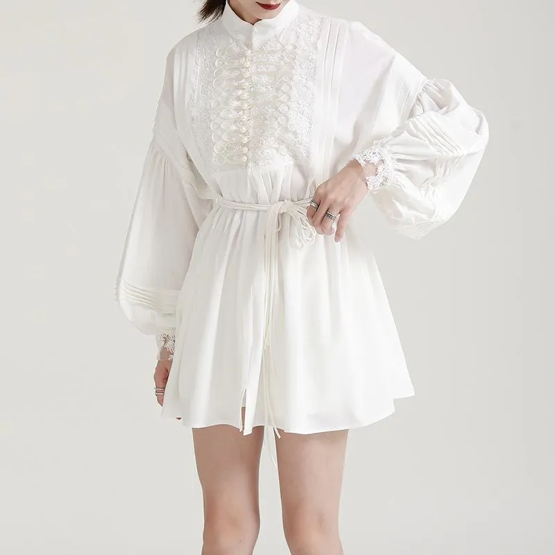 Luxury White Embroidery Fall Women Mini Dresses