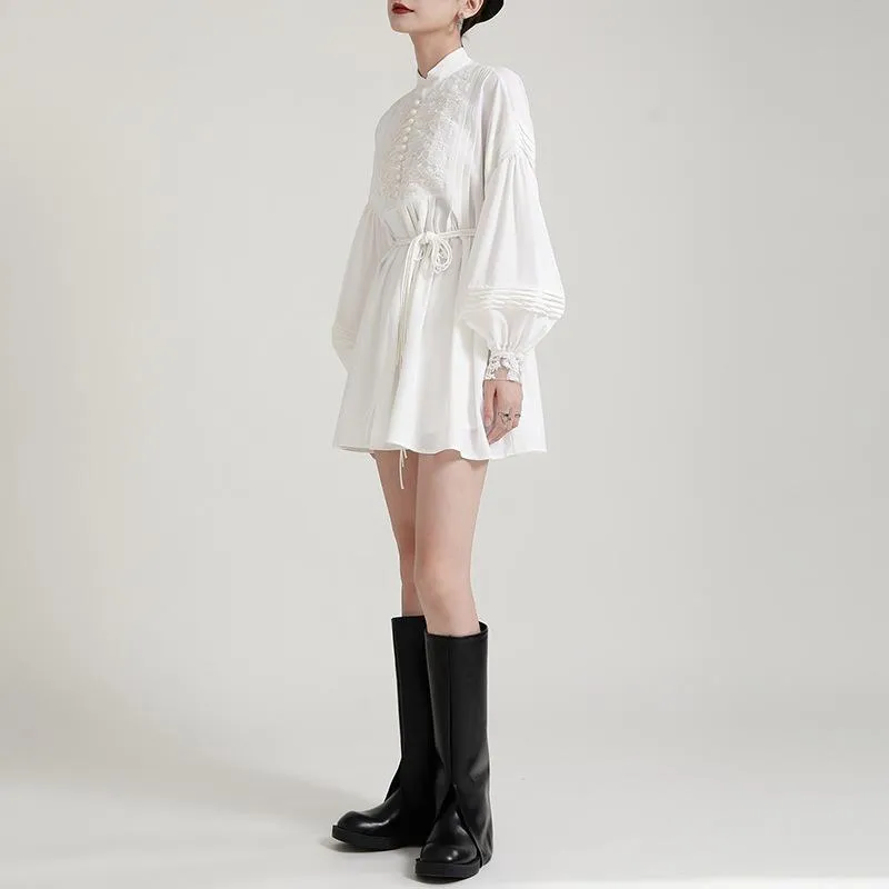 Luxury White Embroidery Fall Women Mini Dresses