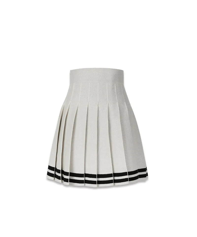 MACKY Golf: Knit Line Pleats Skirt - Ivory