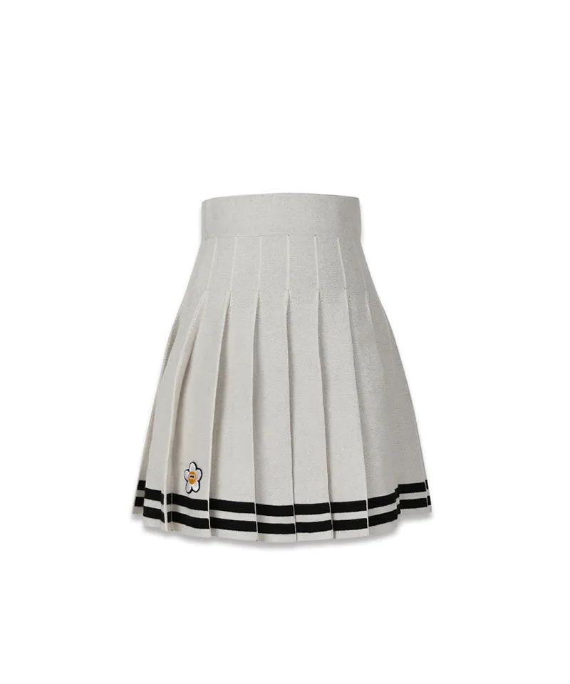 MACKY Golf: Knit Line Pleats Skirt - Ivory