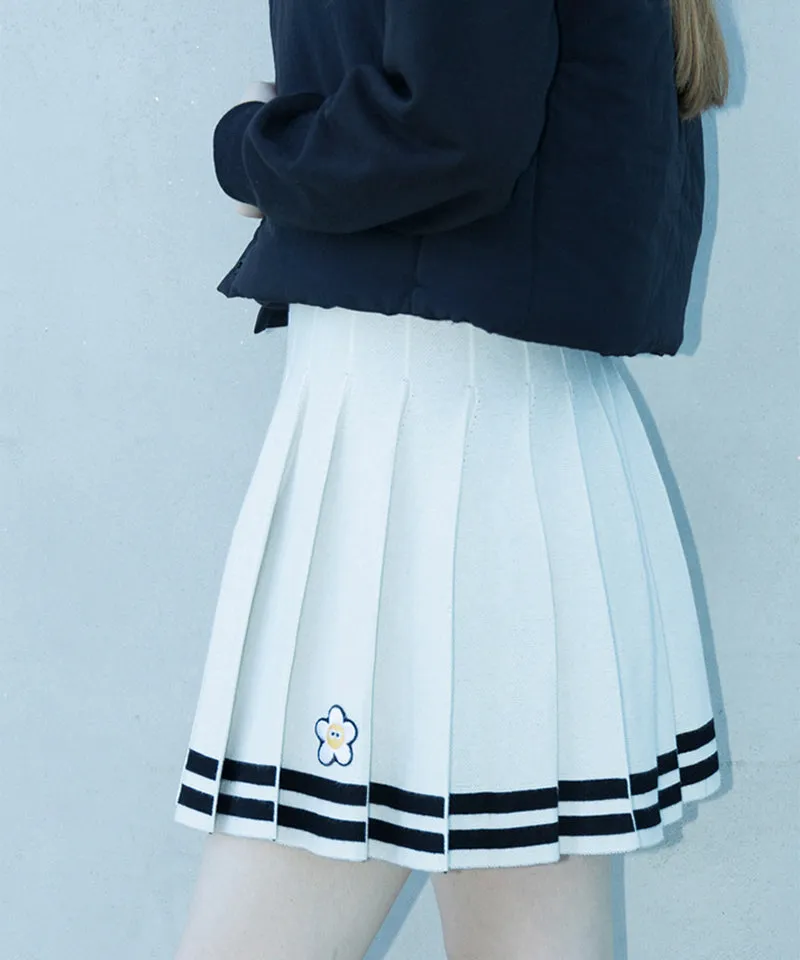 MACKY Golf: Knit Line Pleats Skirt - Ivory