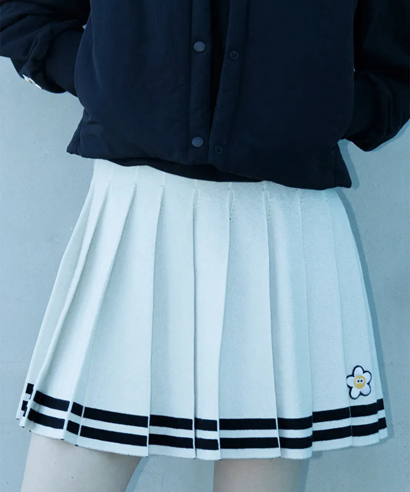 MACKY Golf: Knit Line Pleats Skirt - Ivory