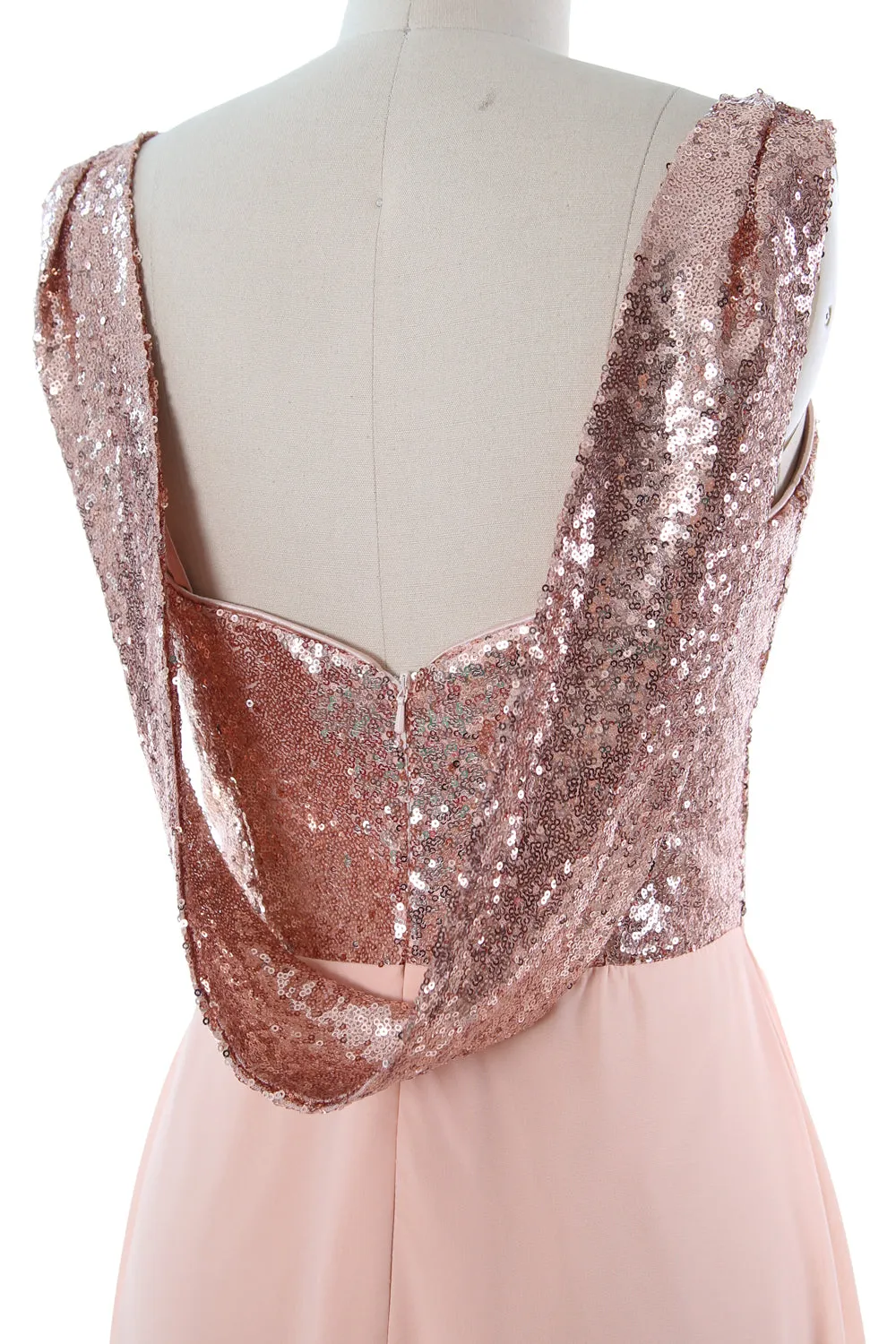 MACloth Gorgeous Sequin Short Bridesmaid Dress Cowl Back Cocktail Formal Gown