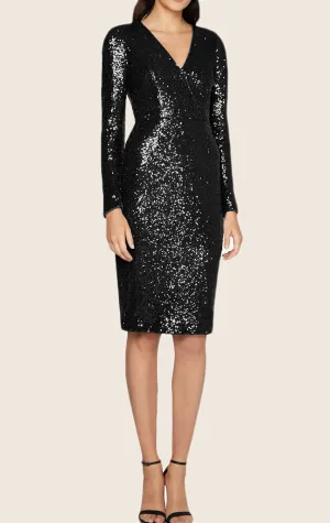MACloth Long Sleeves Sequin Cocktail Dress with Open Back Midi Formal Gown