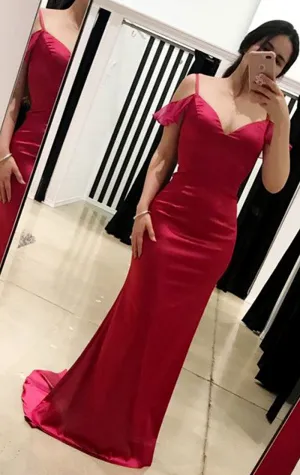 MACloth Off the Shoulder Sheath Long Prom Dress Fuchsia Formal Evening Gown