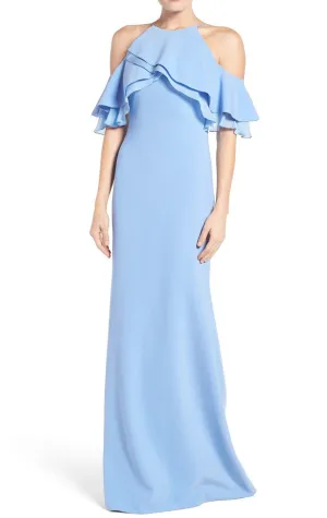 MACloth Off the Shoulder Sheath Long Prom Dress Sky Blue Formal Gown
