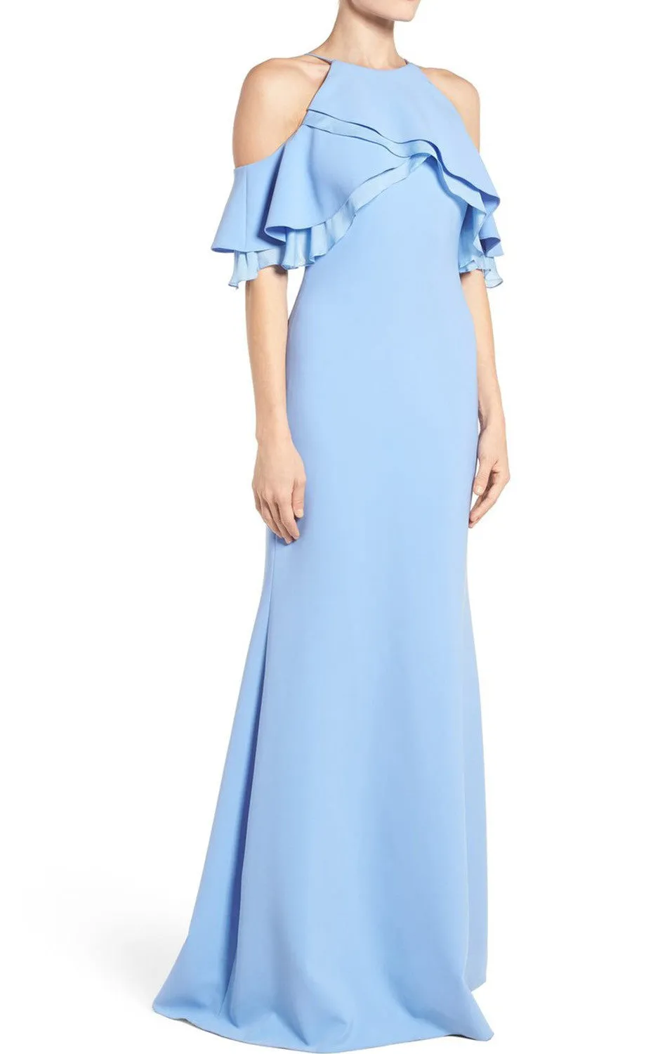 MACloth Off the Shoulder Sheath Long Prom Dress Sky Blue Formal Gown