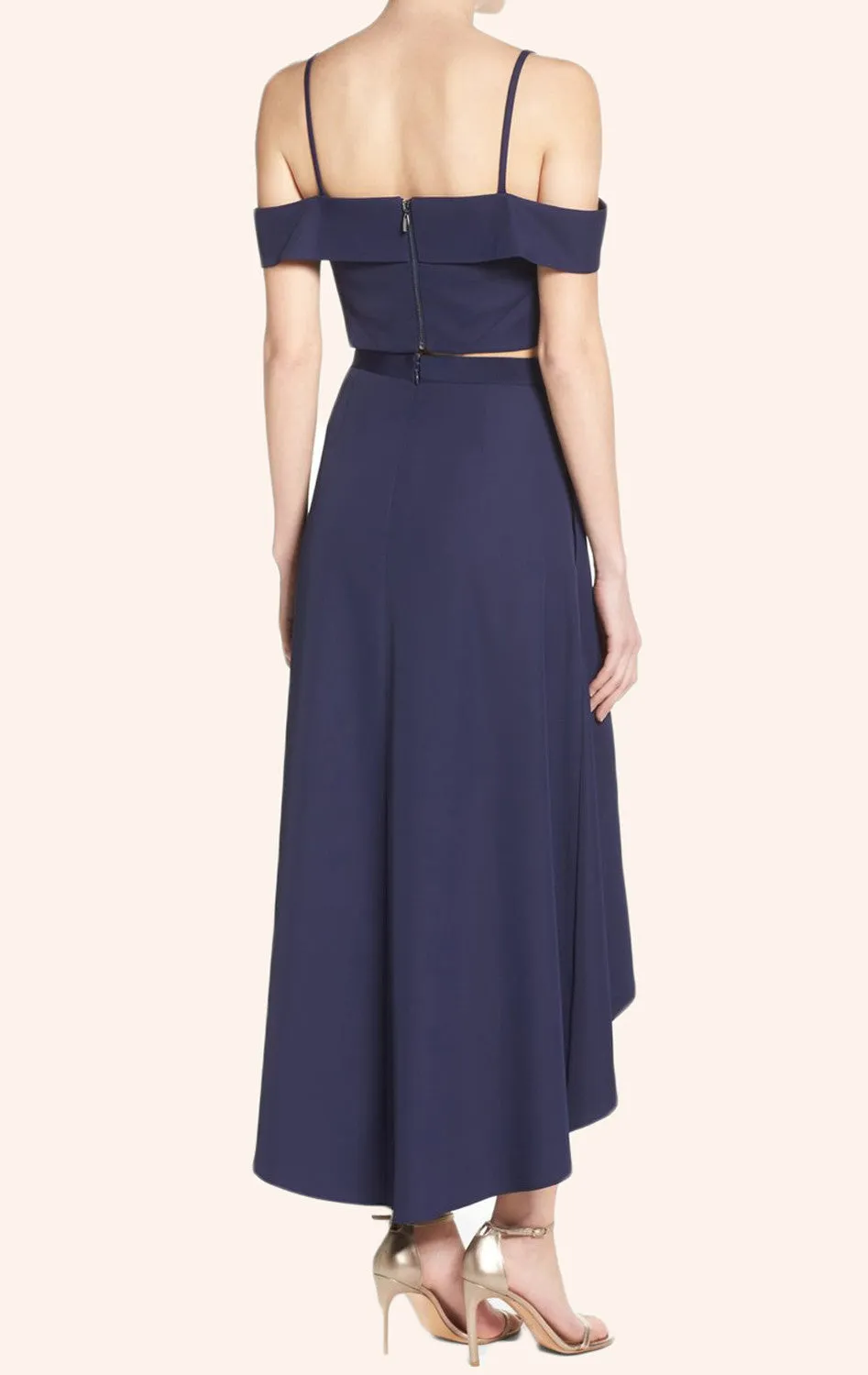 MACloth Off the Shoulder Two Piece High Low Prom Dress Navy Cocktail Dress
