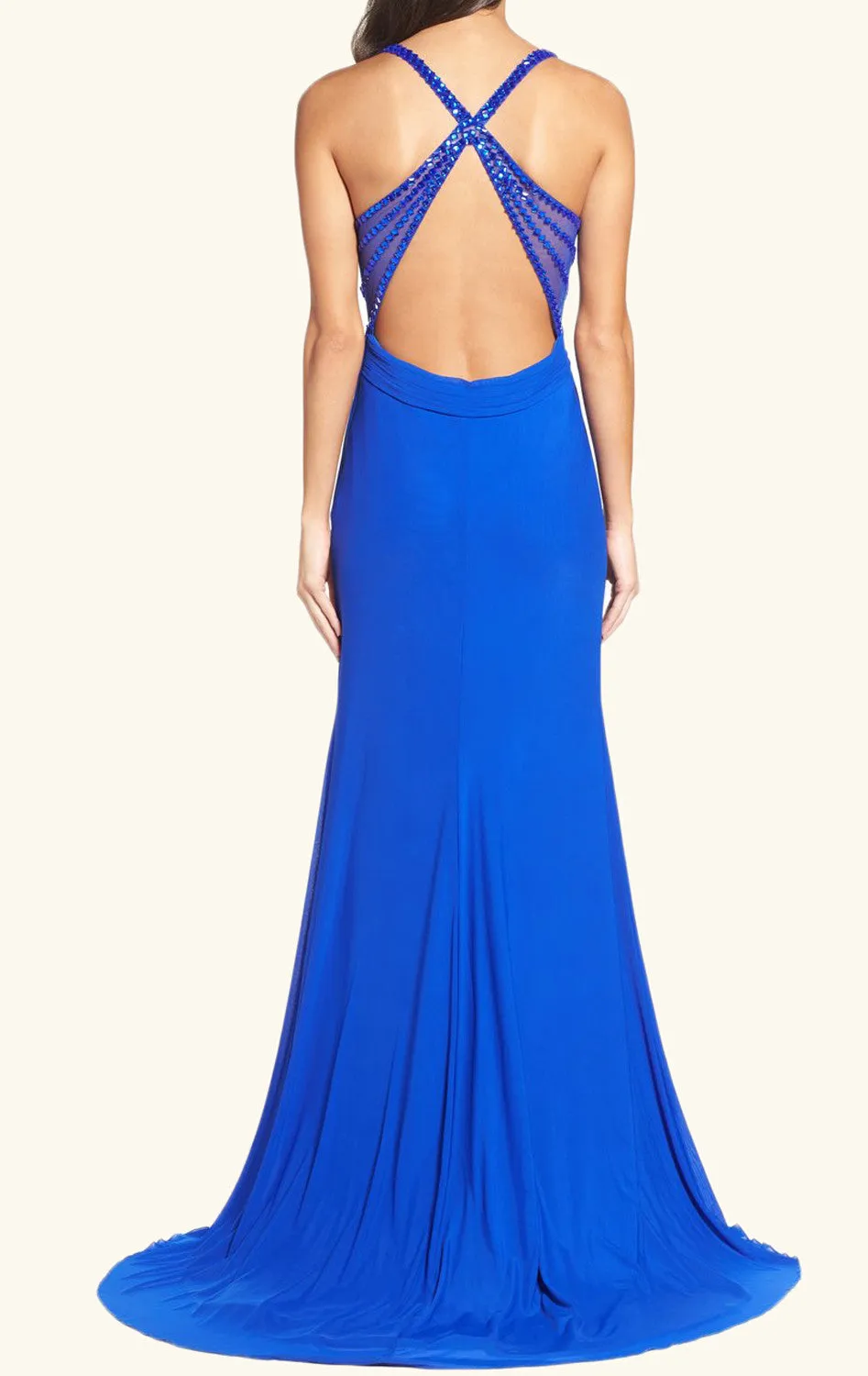 MACloth Sheath V Neck Long Prom Dress Blue Formal Evening Gown