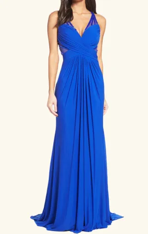 MACloth Sheath V Neck Long Prom Dress Blue Formal Evening Gown