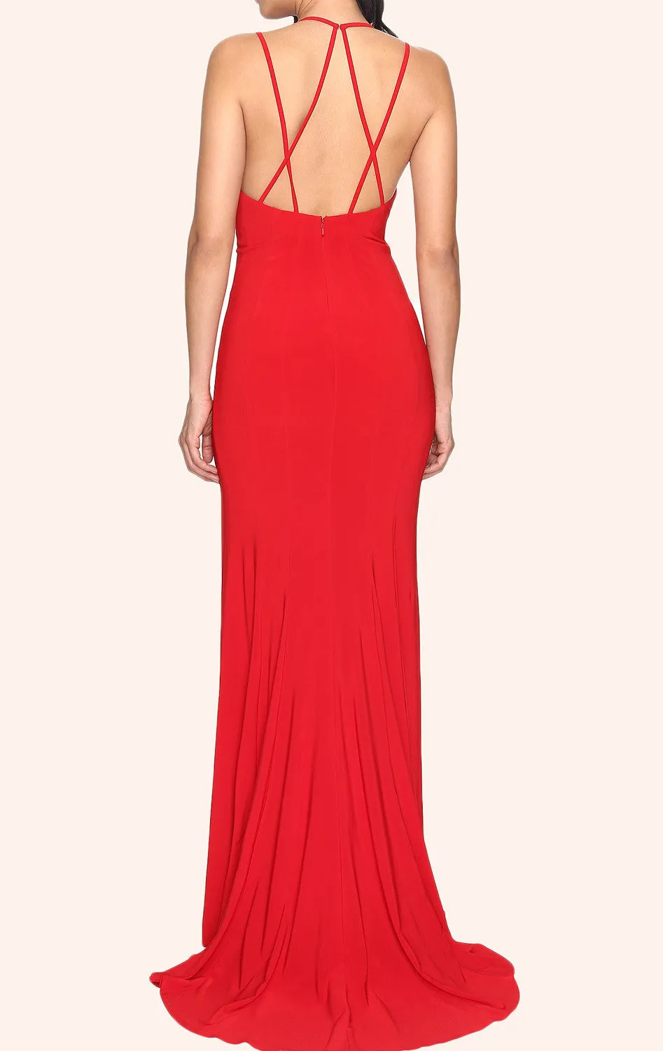 MACloth Sheath V Neck Sexy Jersey Prom Dress Red Formal Gown