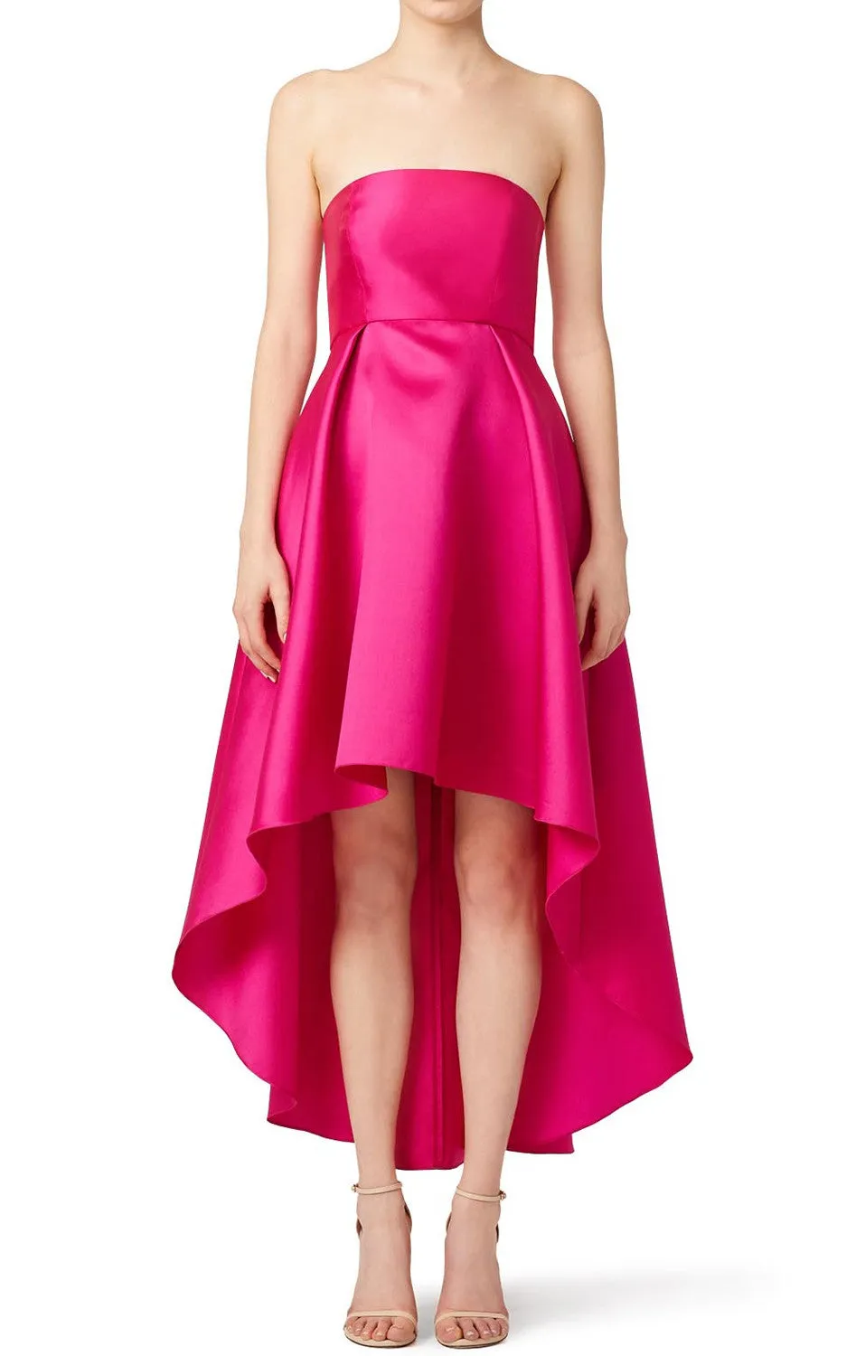 MACloth Strapless Satin Hi-lo Prom Gown Fuchsia Cocktail Dress