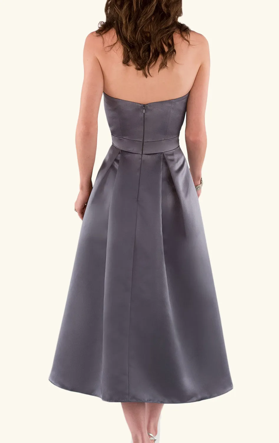 MACloth Strapless Sweetheat Satin Midi Cocktail Dress Grey Wedding Bridesmaid Formal Gown