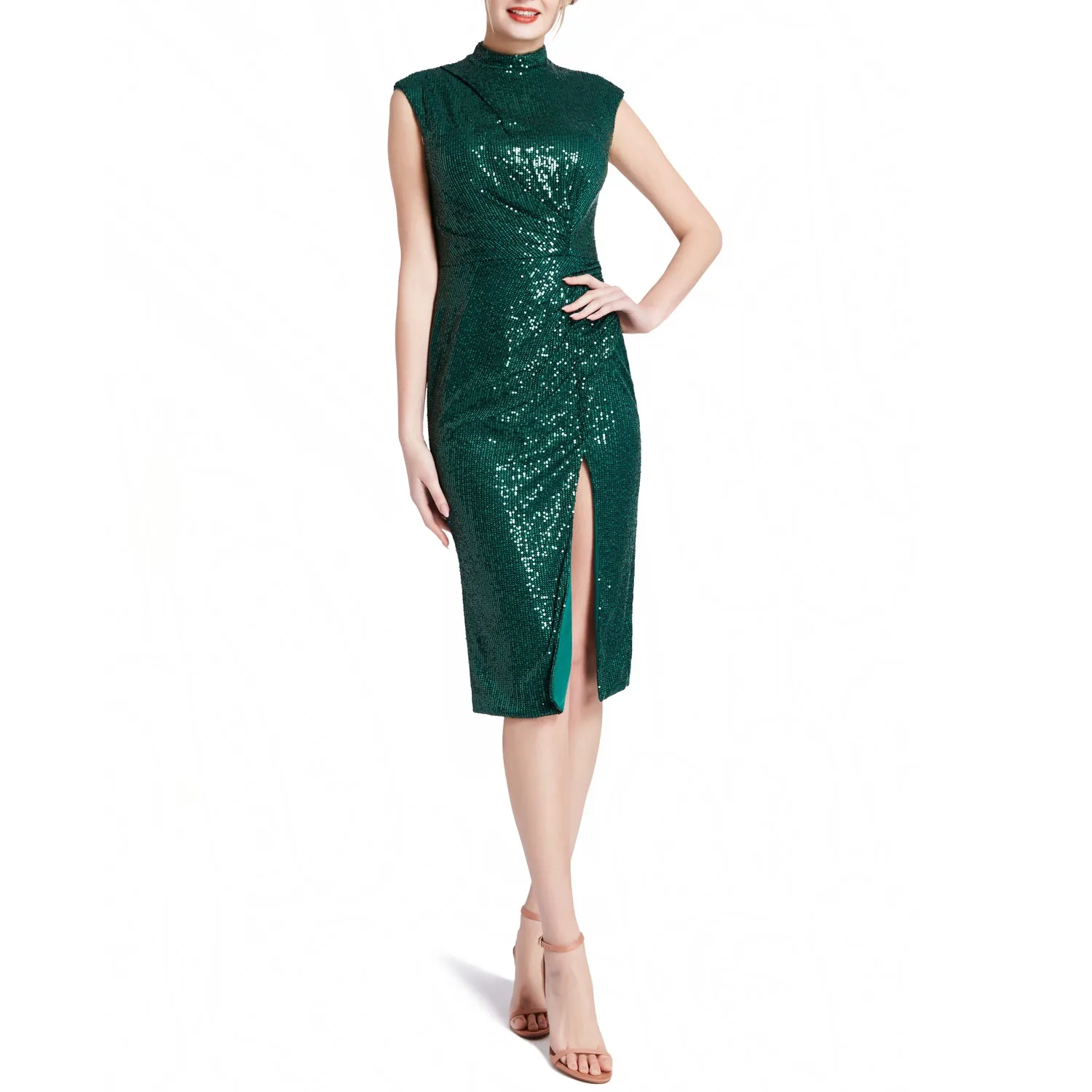 MACloth Women Chi-Pao Cap Sleeve High Neck Short Sequin Cocktail Dresses