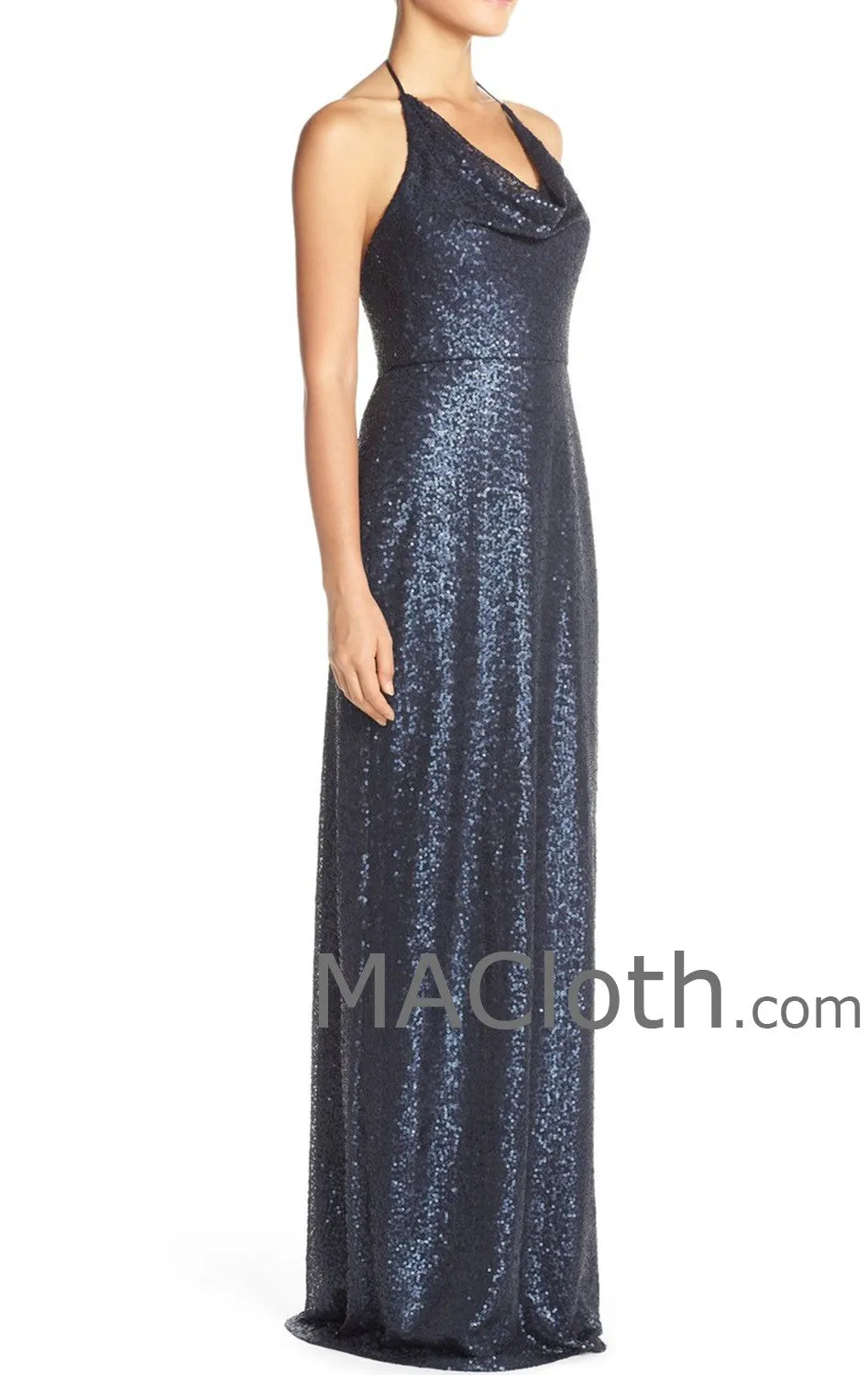 MACloth Women Halter Sequin Long Bridesmaid Dress Wedding Party Evening Gown