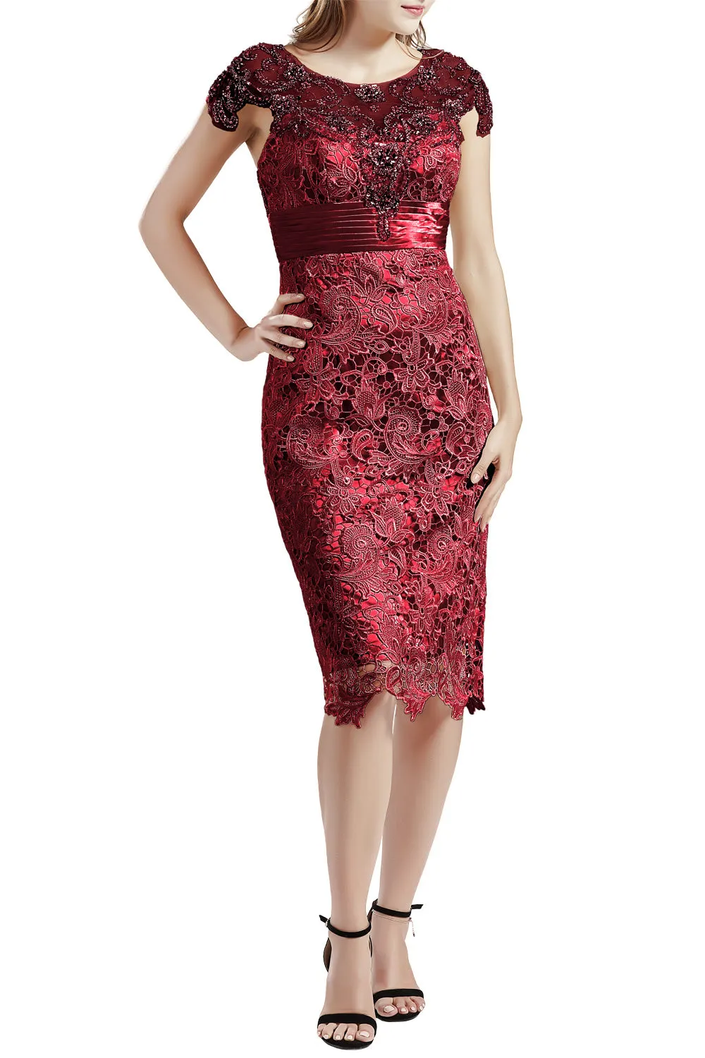 MACloth Women Short Lace Mother Bride Dresses Boat Neck Wedding Evening Attire
