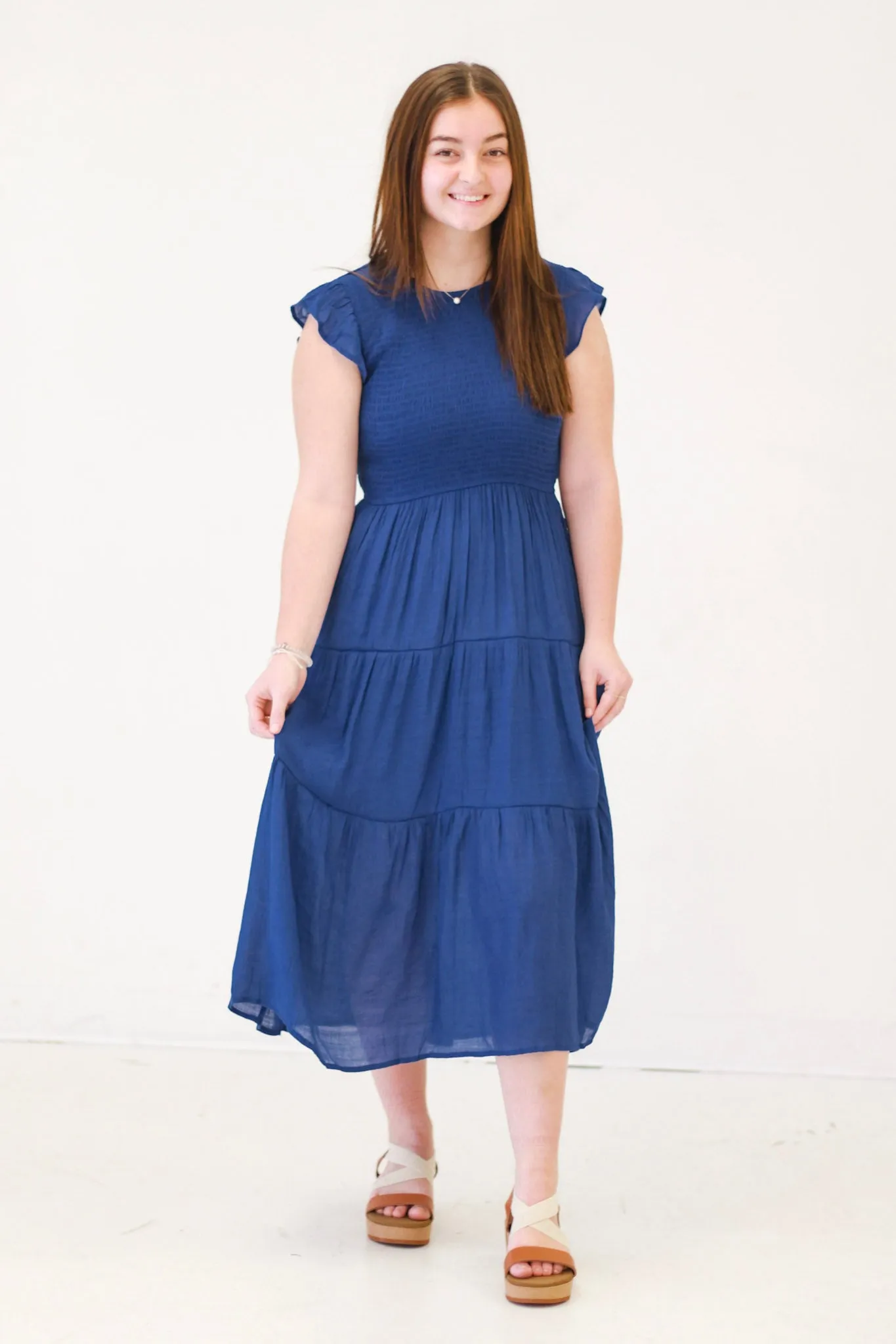 Made With Love Smocked Midi Dress in Royal Blue