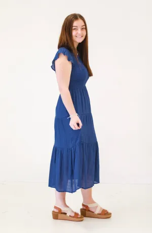 Made With Love Smocked Midi Dress in Royal Blue