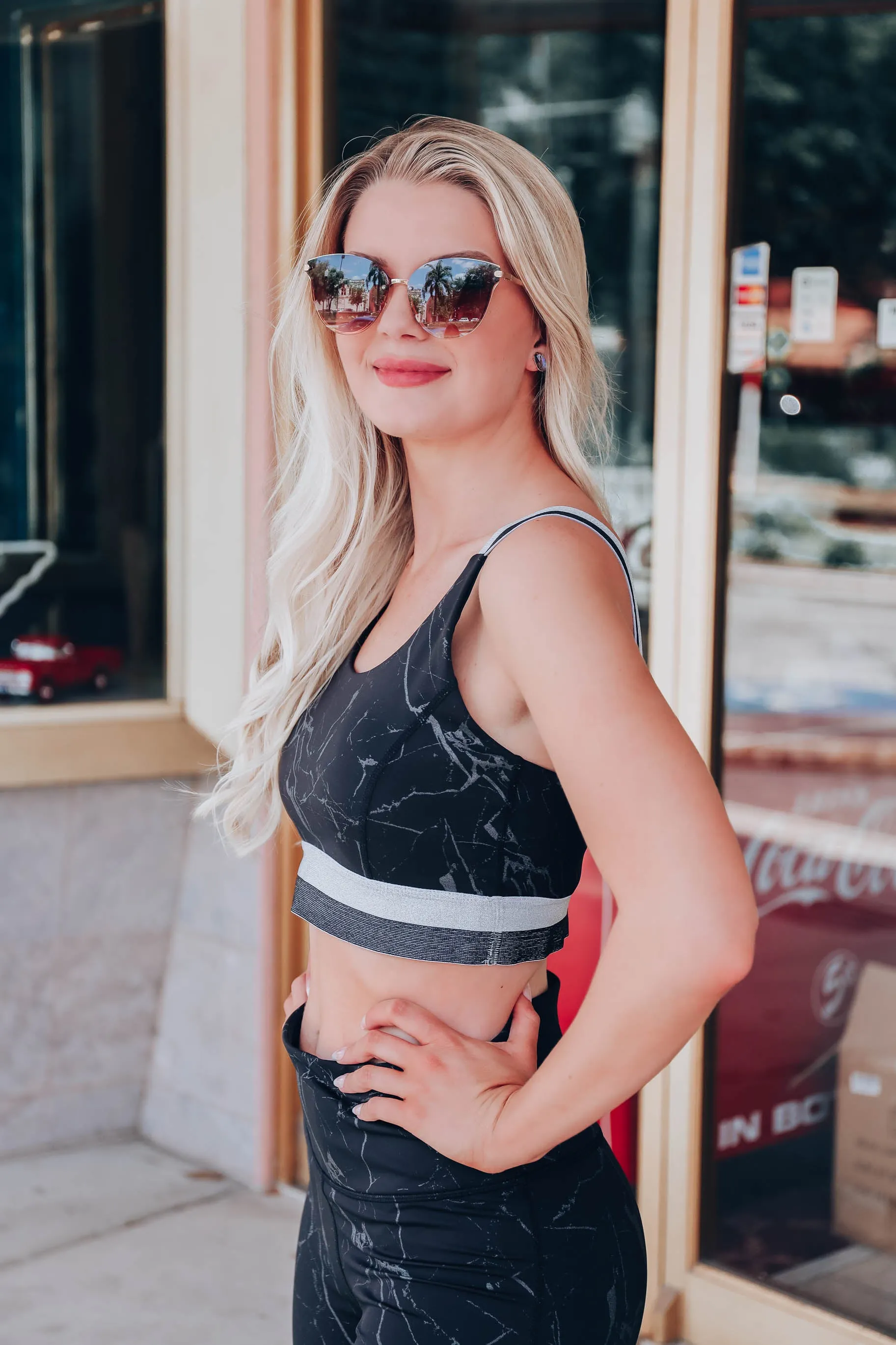 Marble Foil Print Sports Bra