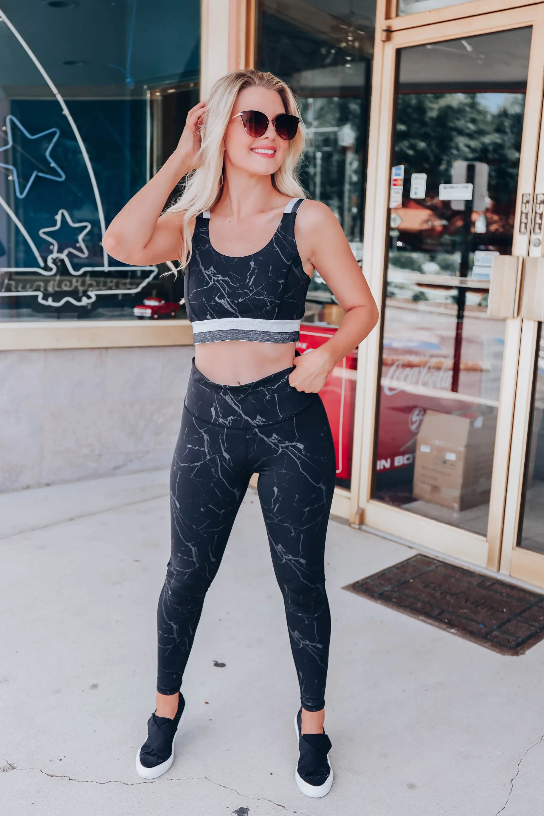 Marble Foil Print Sports Bra