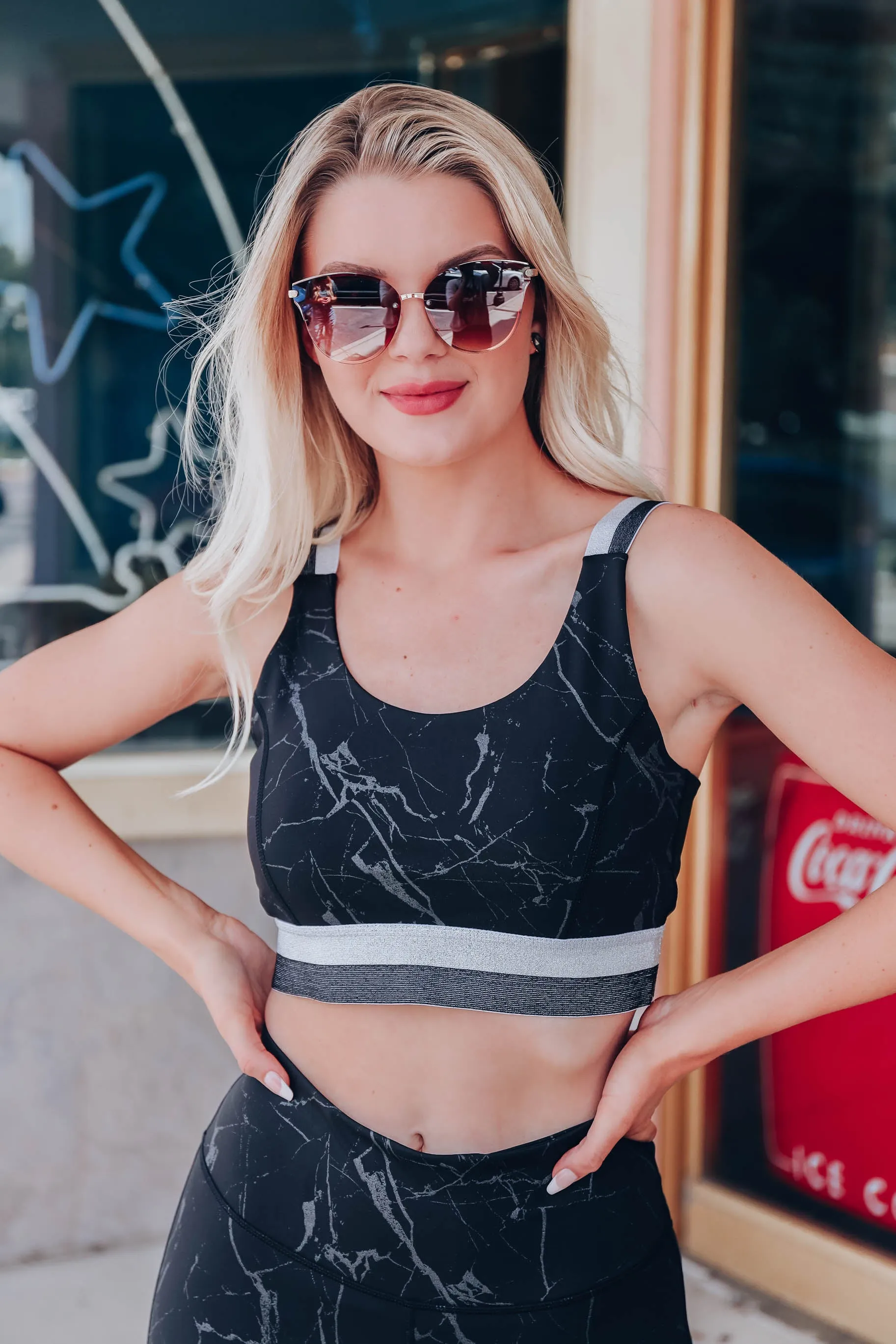 Marble Foil Print Sports Bra