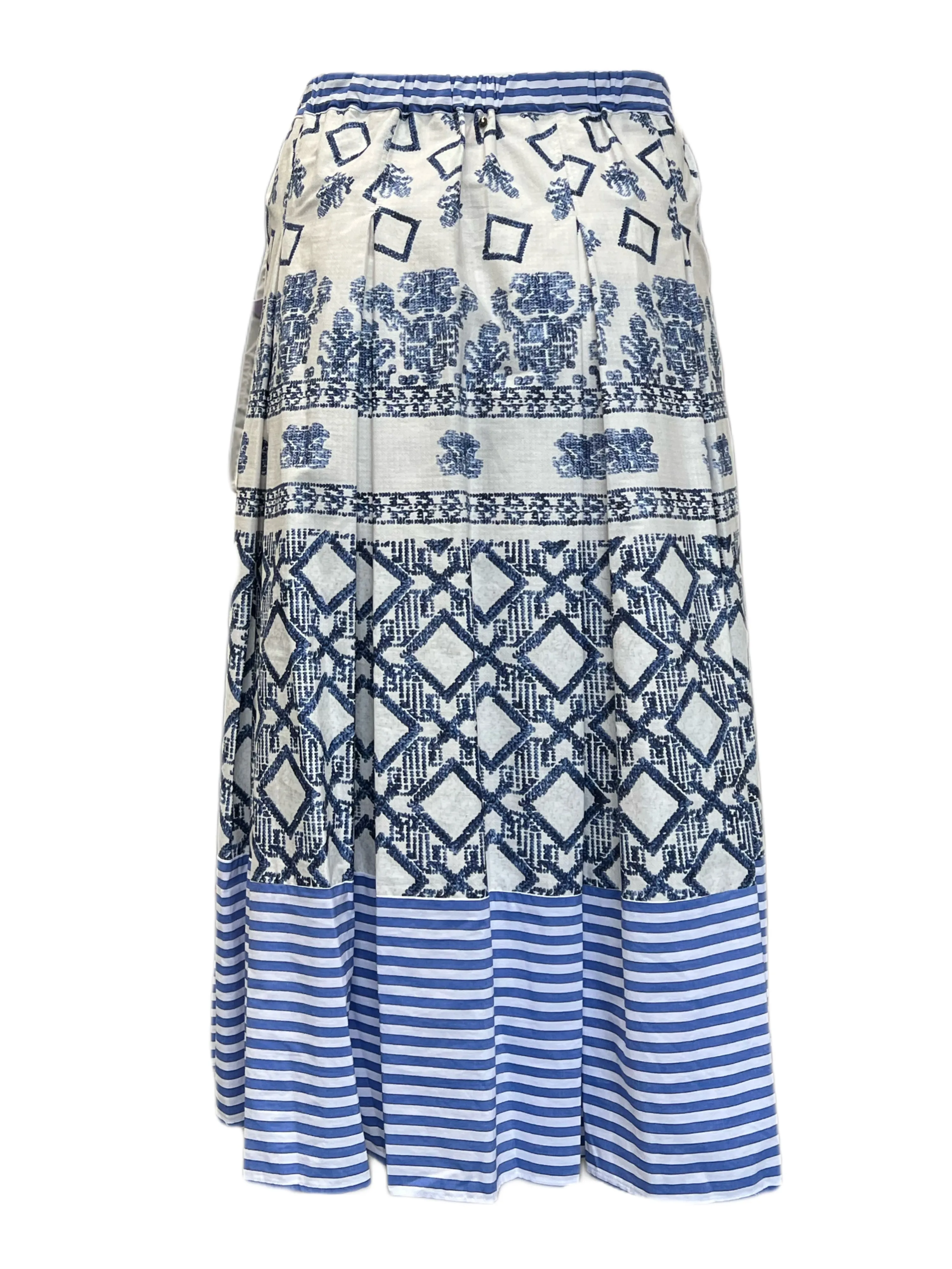 Marina Rinaldi Women's Blue Campania Cotton A Line Midi Skirt NWT