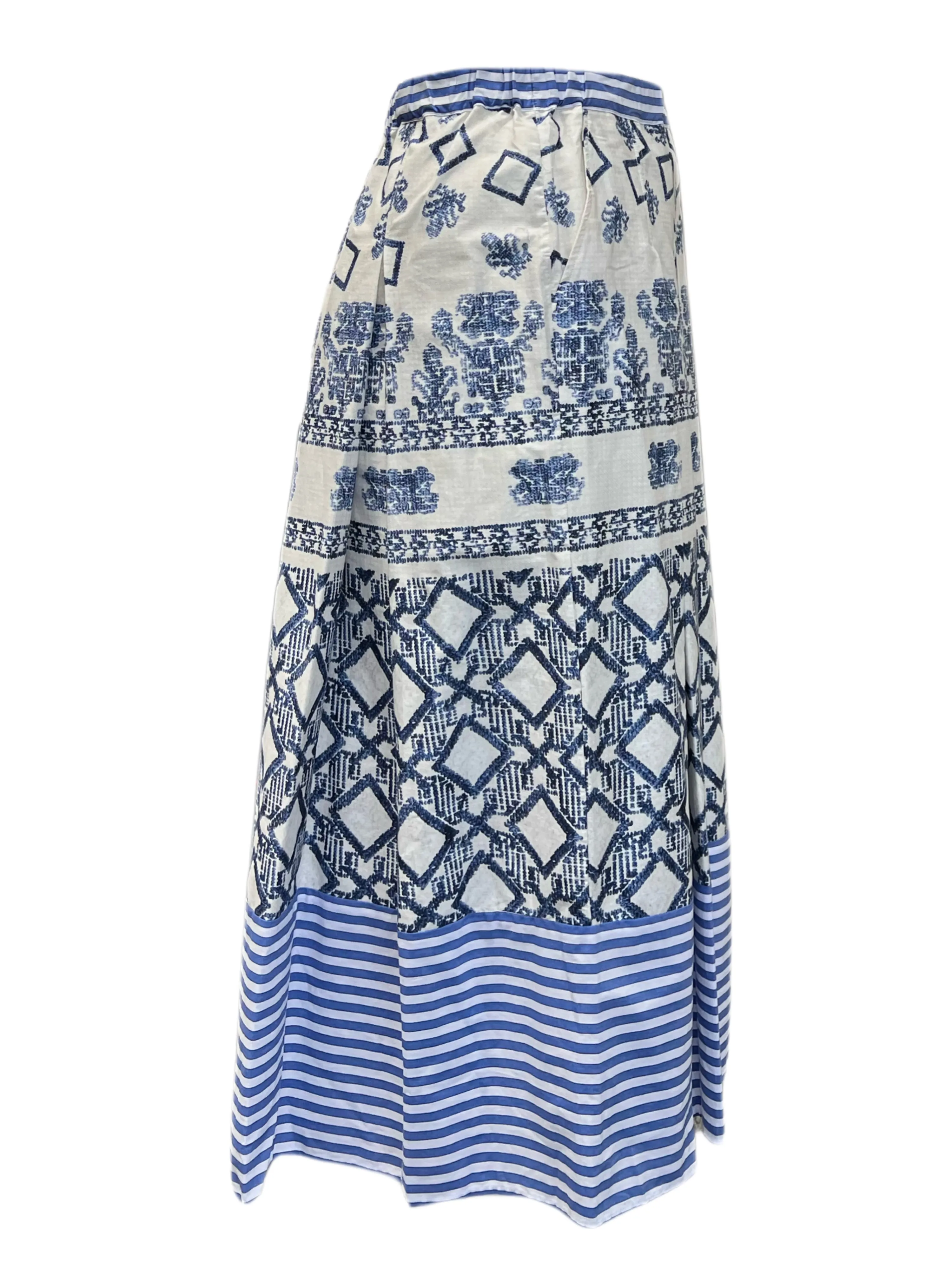 Marina Rinaldi Women's Blue Campania Cotton A Line Midi Skirt NWT