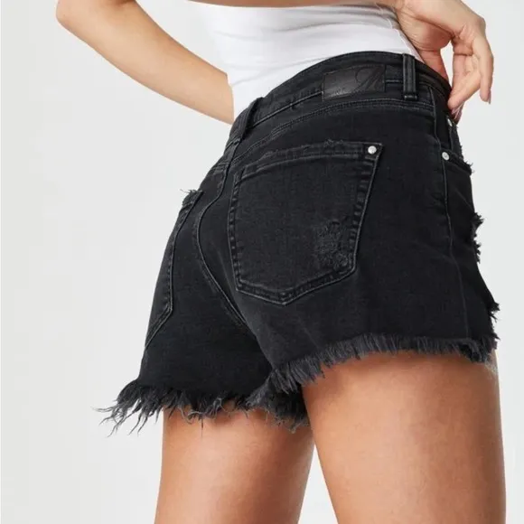 Mavi Rosie Boyfriend Shorts High Rise Smoke Ripped 90s Black Denim Shorts 28