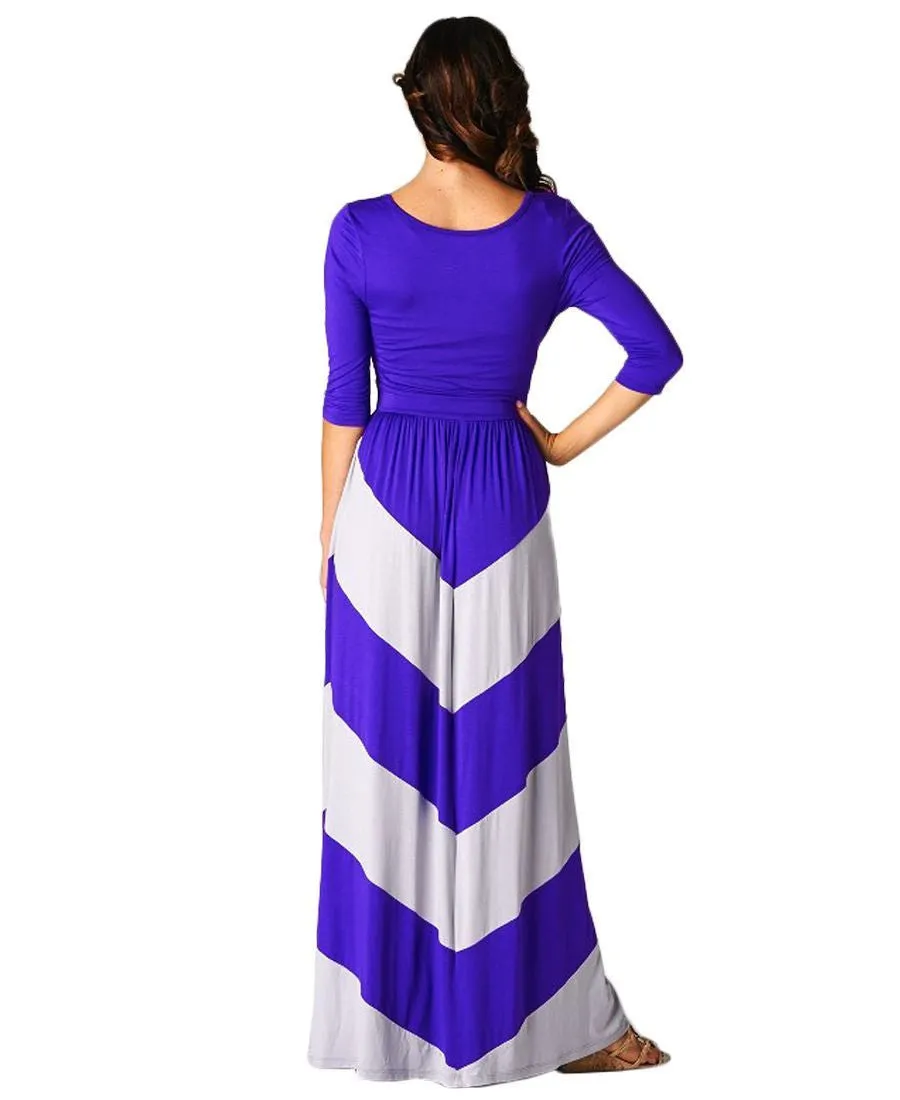 Maxi Dress 3/4 Sleeve Purple Gray
