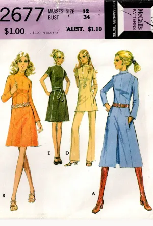 McCall's 2677 Womens Panelled Dress Tunic & Pants 1970s Vintage Sewing Pattern Size 12 Bust 34 inches