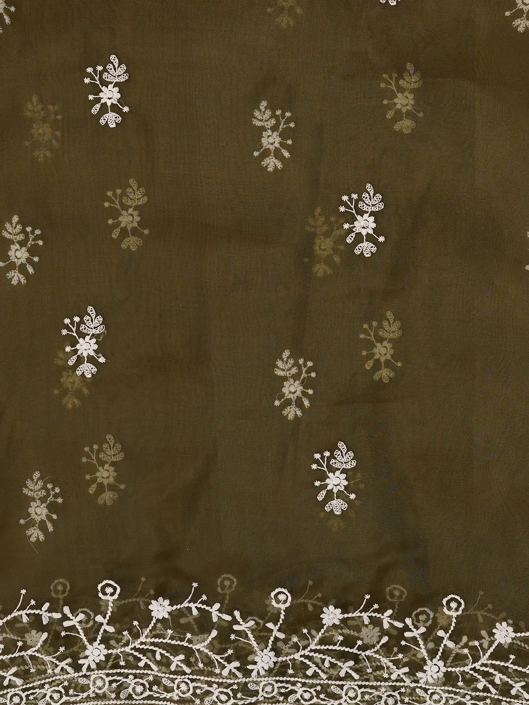 Mehendi Unstitched Embroidered Organza Dress Material With Dupatta
