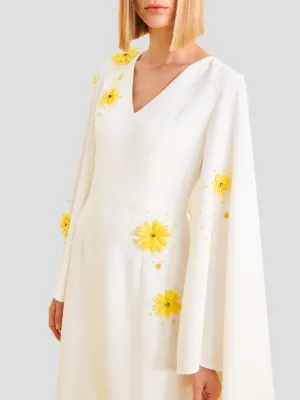 Melek V-Neck Cape Gown in White