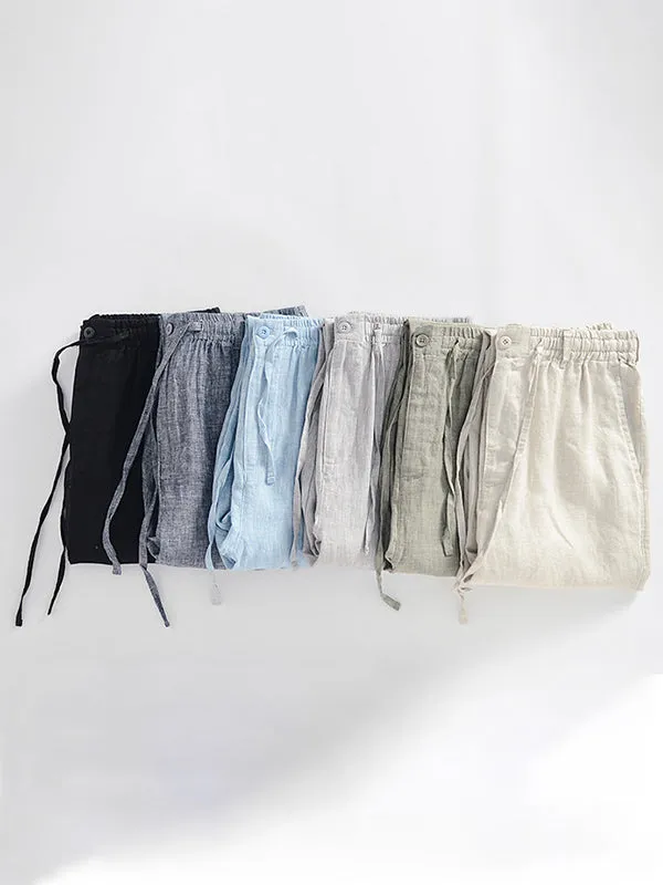 Men's 100% Linen Drawstring Pants