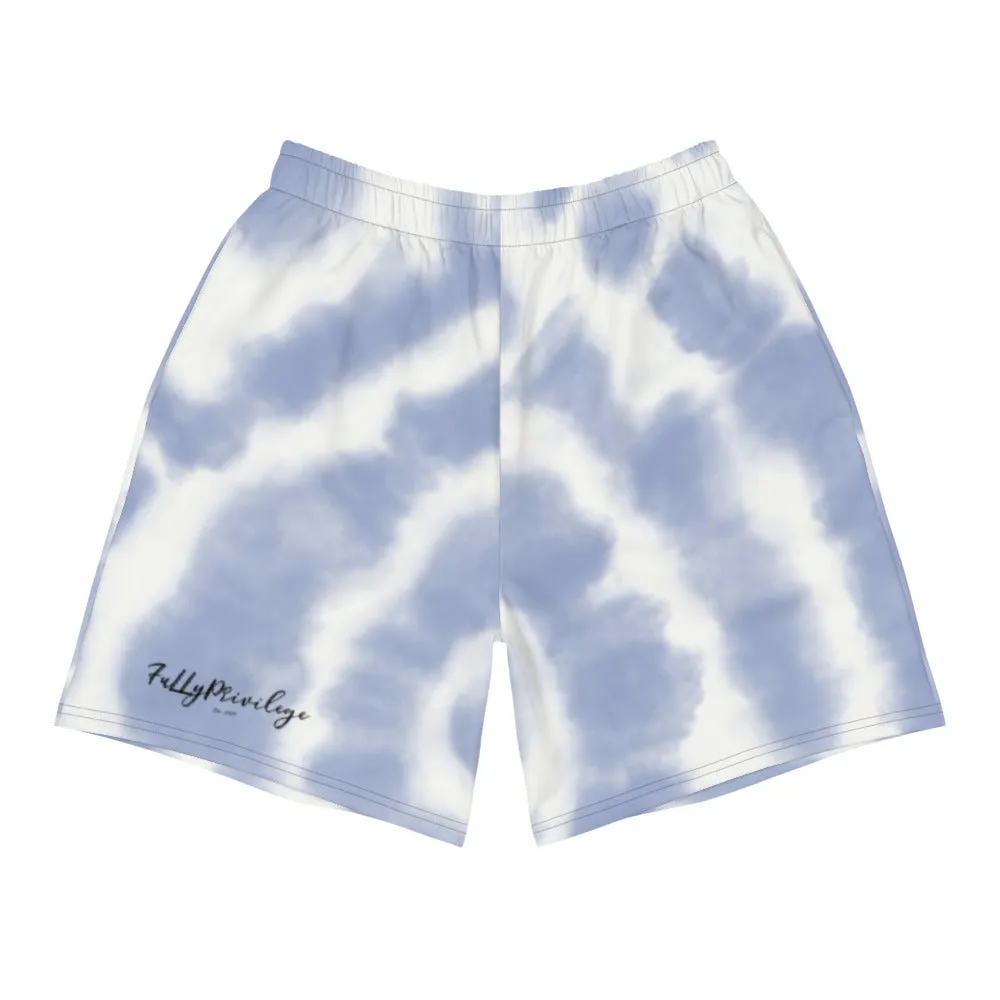 Men's Athletic Long Blue Tie-Dye Shorts