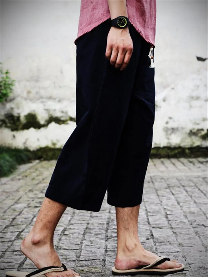 Men’s Casual Linen and Cotton Drawstring Harem Pants
