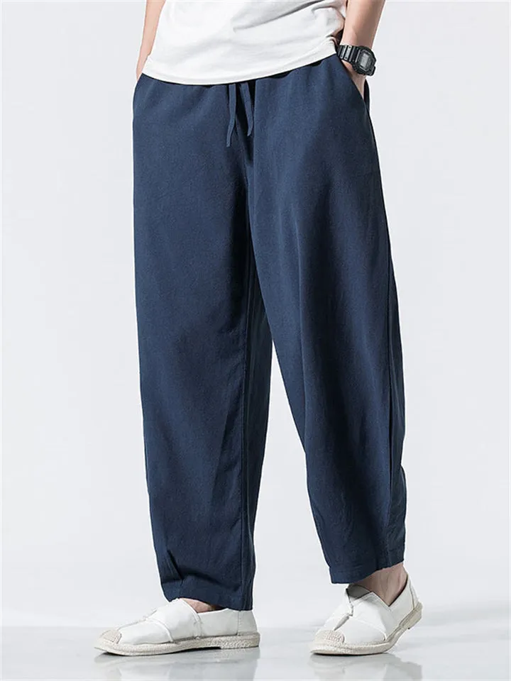 Men's Japanese Solid Color Loose Cotton Casual Pants