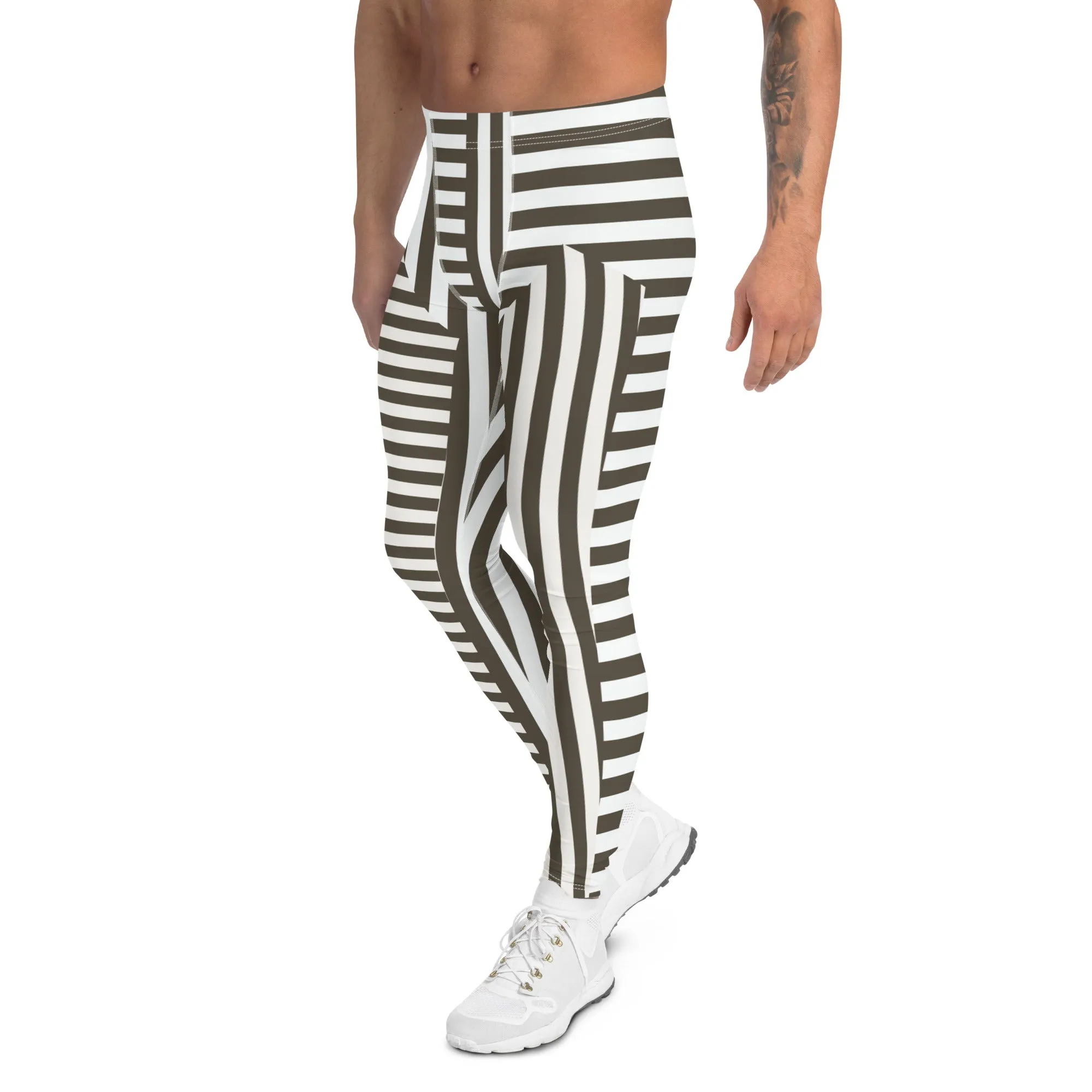 Mens Leggings, Gray Stripes
