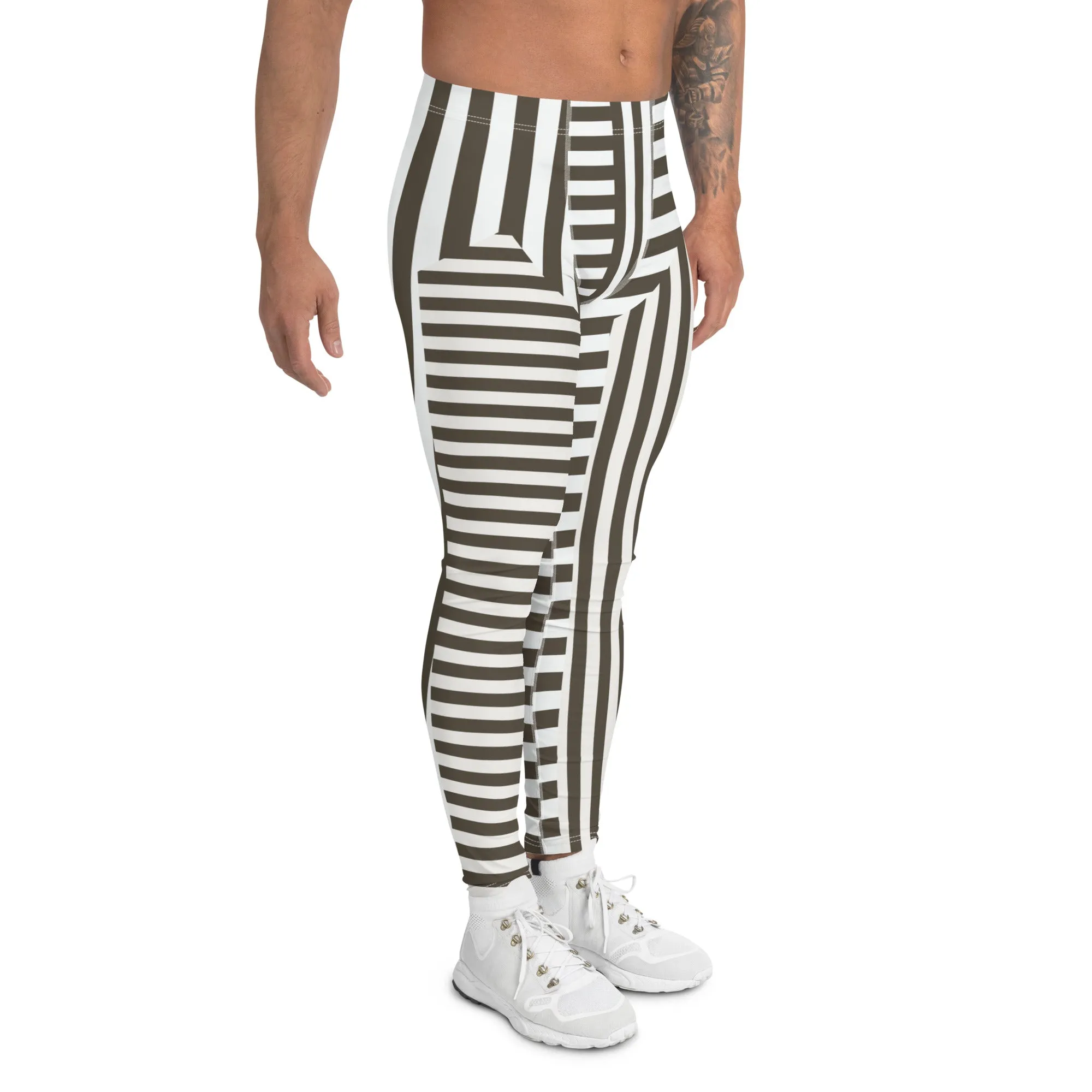 Mens Leggings, Gray Stripes