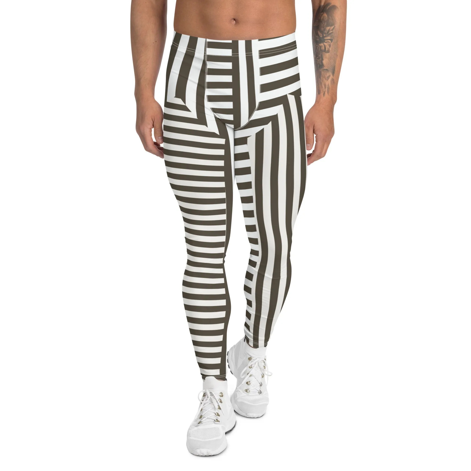 Mens Leggings, Gray Stripes