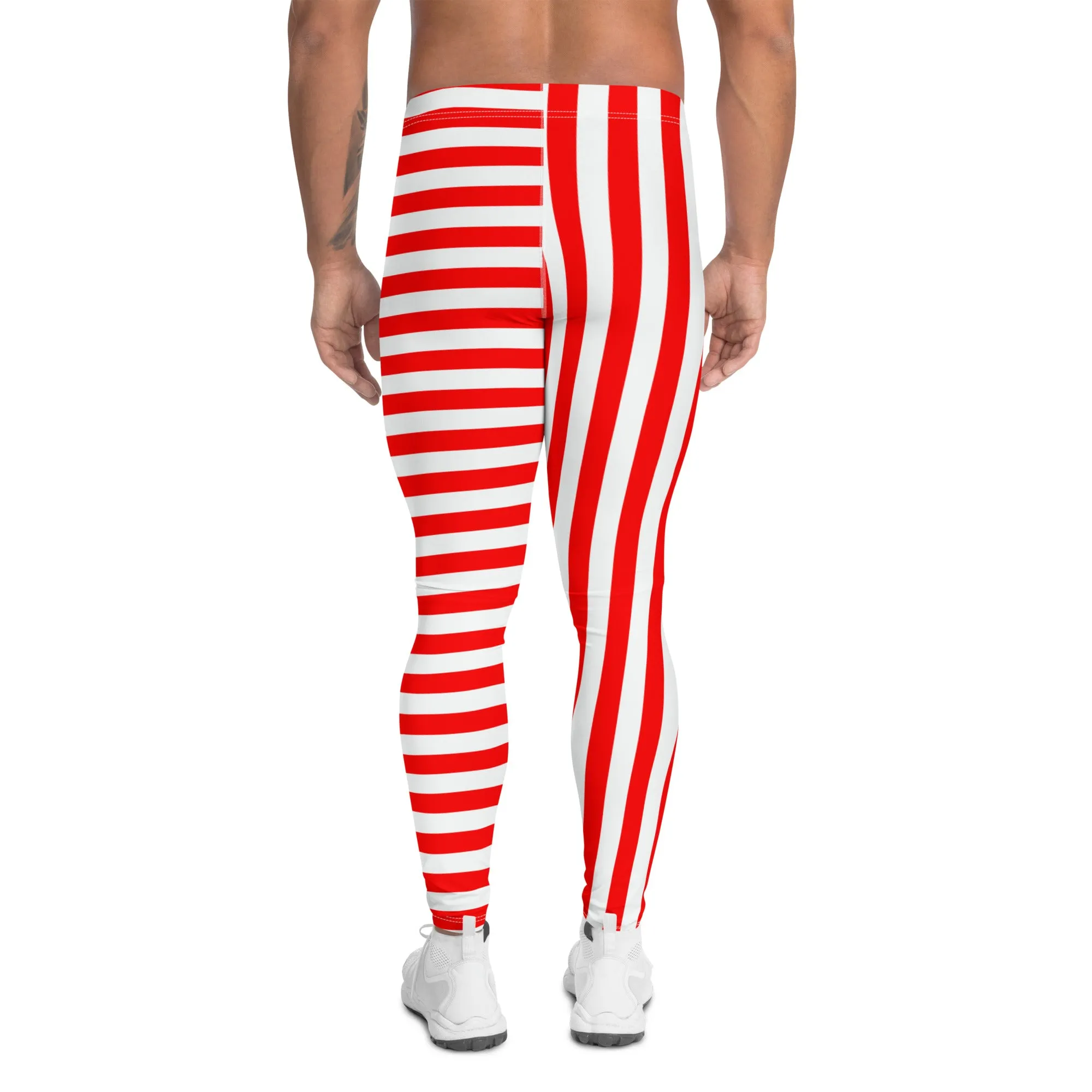 Mens Leggings, Red Stripes