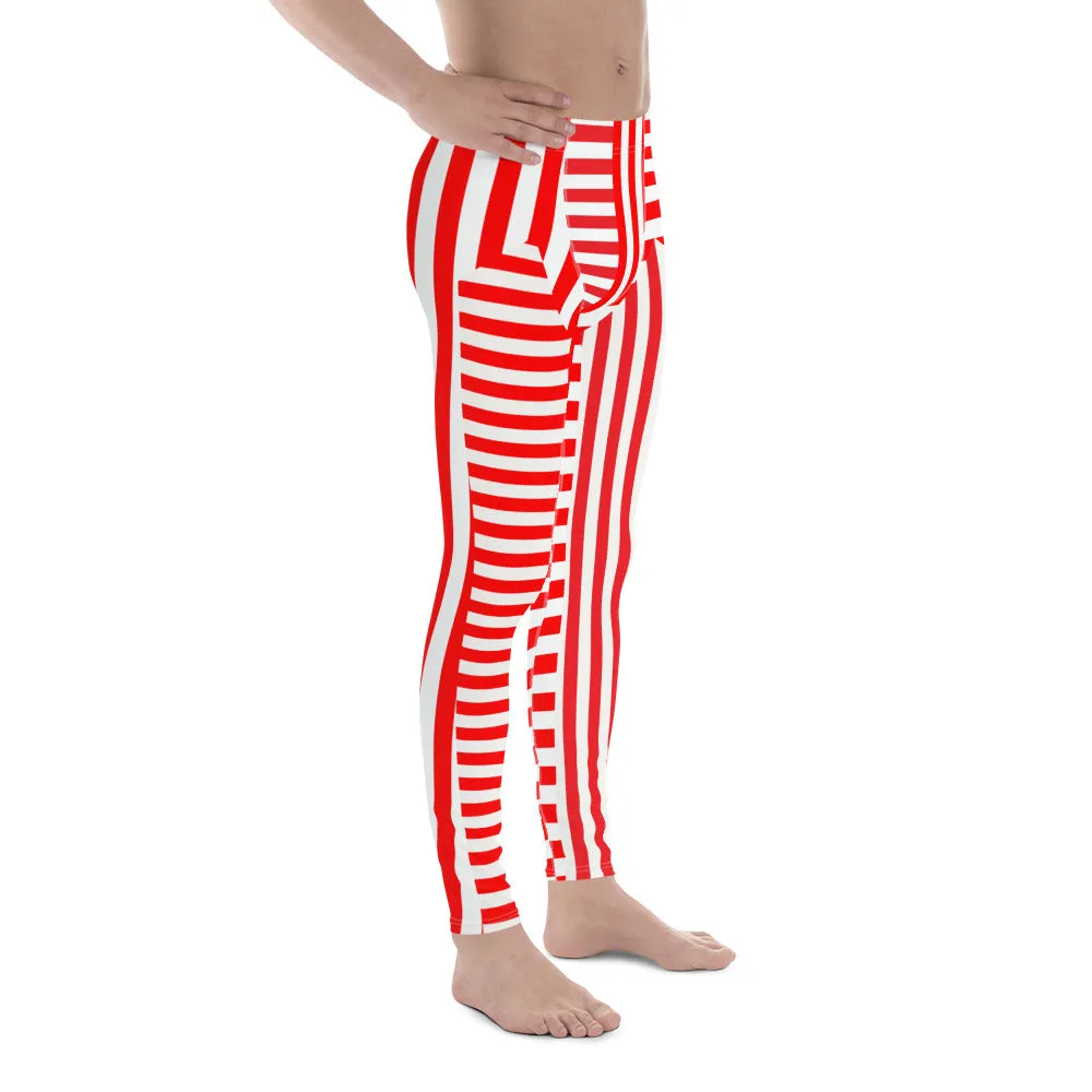 Mens Leggings, Red Stripes