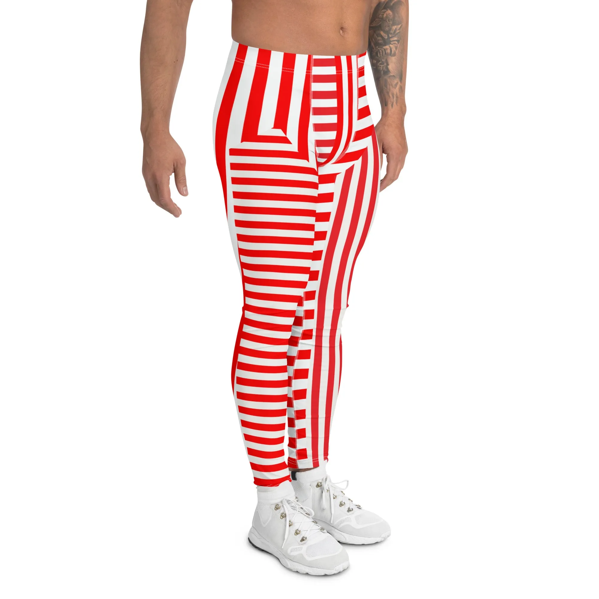 Mens Leggings, Red Stripes